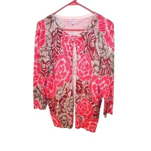 Pink Floral Cardigan Barbiecore Croft & Barrow 3/4 Sleeve Button Front M